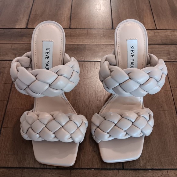 Steve Madden Kenley Heels Womens Sz 6M Open Toe Pump Braided Strap Taupe NWOB - Picture 3 of 8